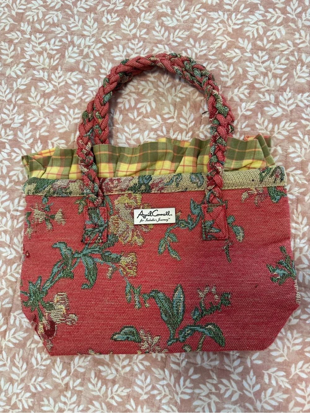 April Cornell Red Floral Woven Tote with Braided Handles - Picture 1 of 4